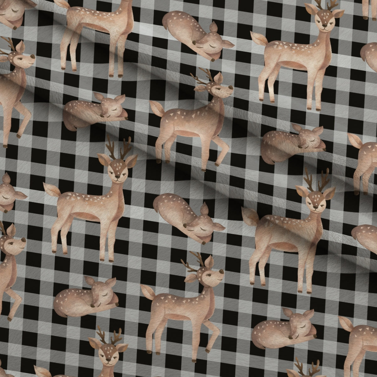 Gingham Fawns Pattern 4 Minky Fabric — plush minky folded close-up preview (mv-minky-v1:lying)