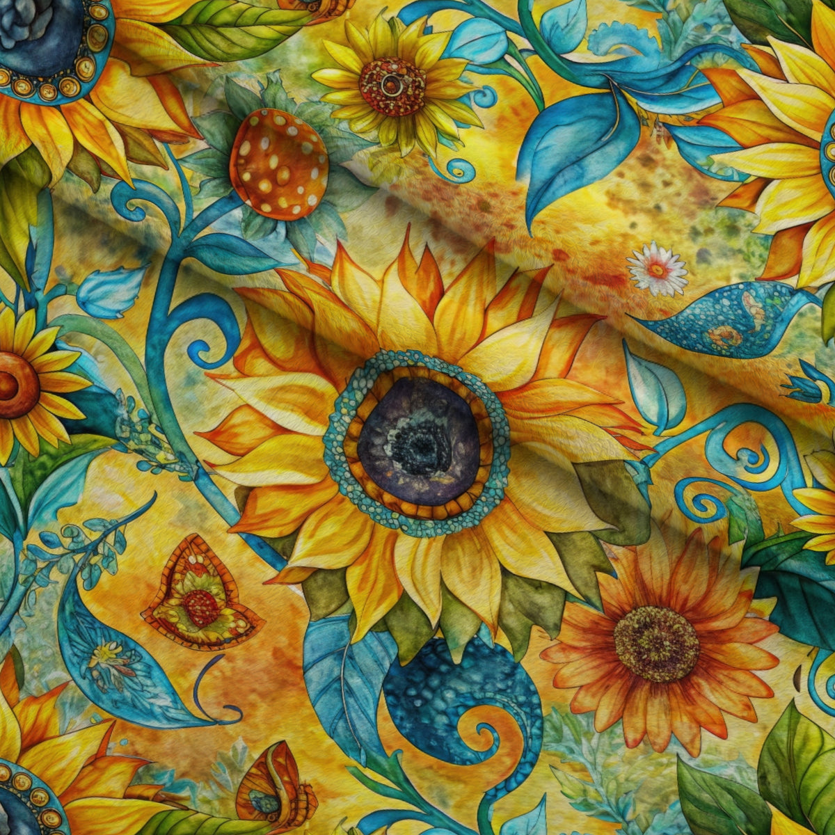 Golden Paisley Garden Pattern 4 Minky Fabric — plush minky folded close-up preview (mv-minky-v1:lying)
