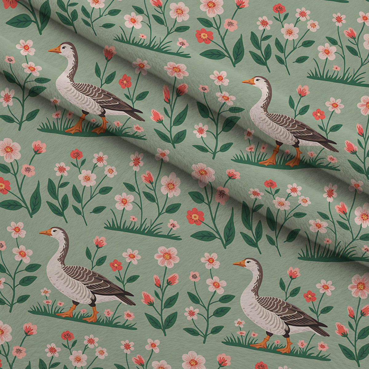 Gosling Garden Pattern 20 Minky Fabric — plush minky folded close-up preview (mv-minky-v1:lying)