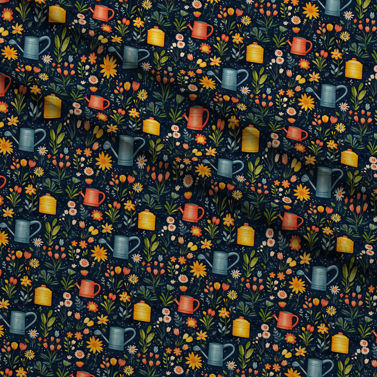 Green Thumb Blooms Pattern 1 Minky Fabric — plush minky folded close-up preview (mv-minky-v1:lying)