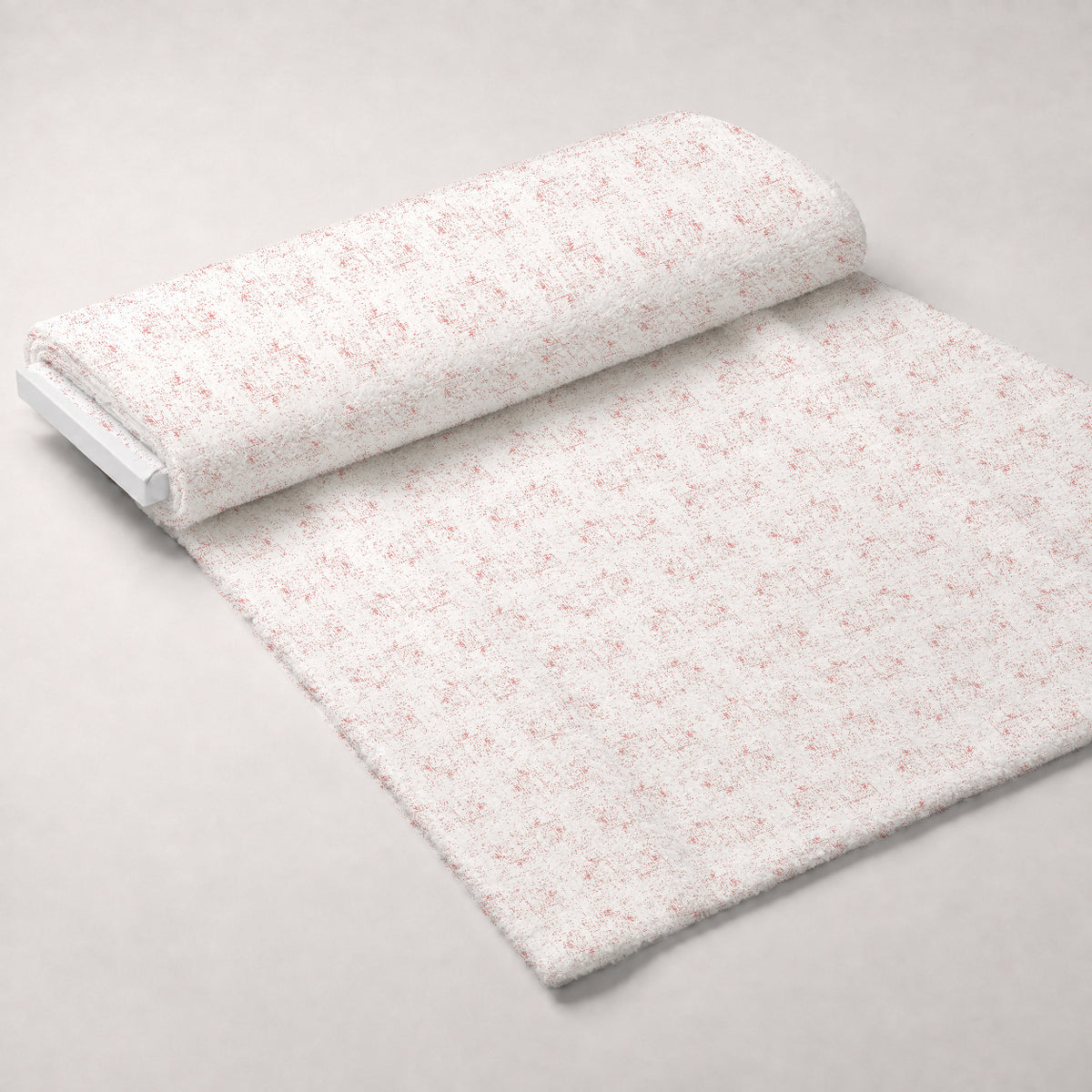 Grunge Peach Puff on White Minky Fabric — plush minky unrolled bolt preview (mv-minky-v1:bolt)