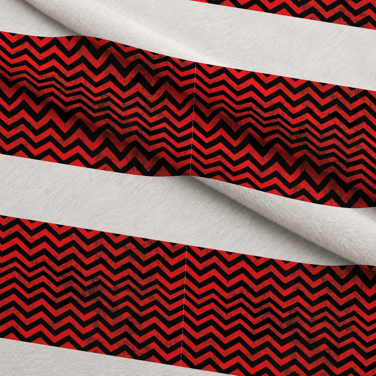 Grunge Red and Black Chevron Pattern Minky Fabric — plush minky folded close-up preview (mv-minky-v1:lying)