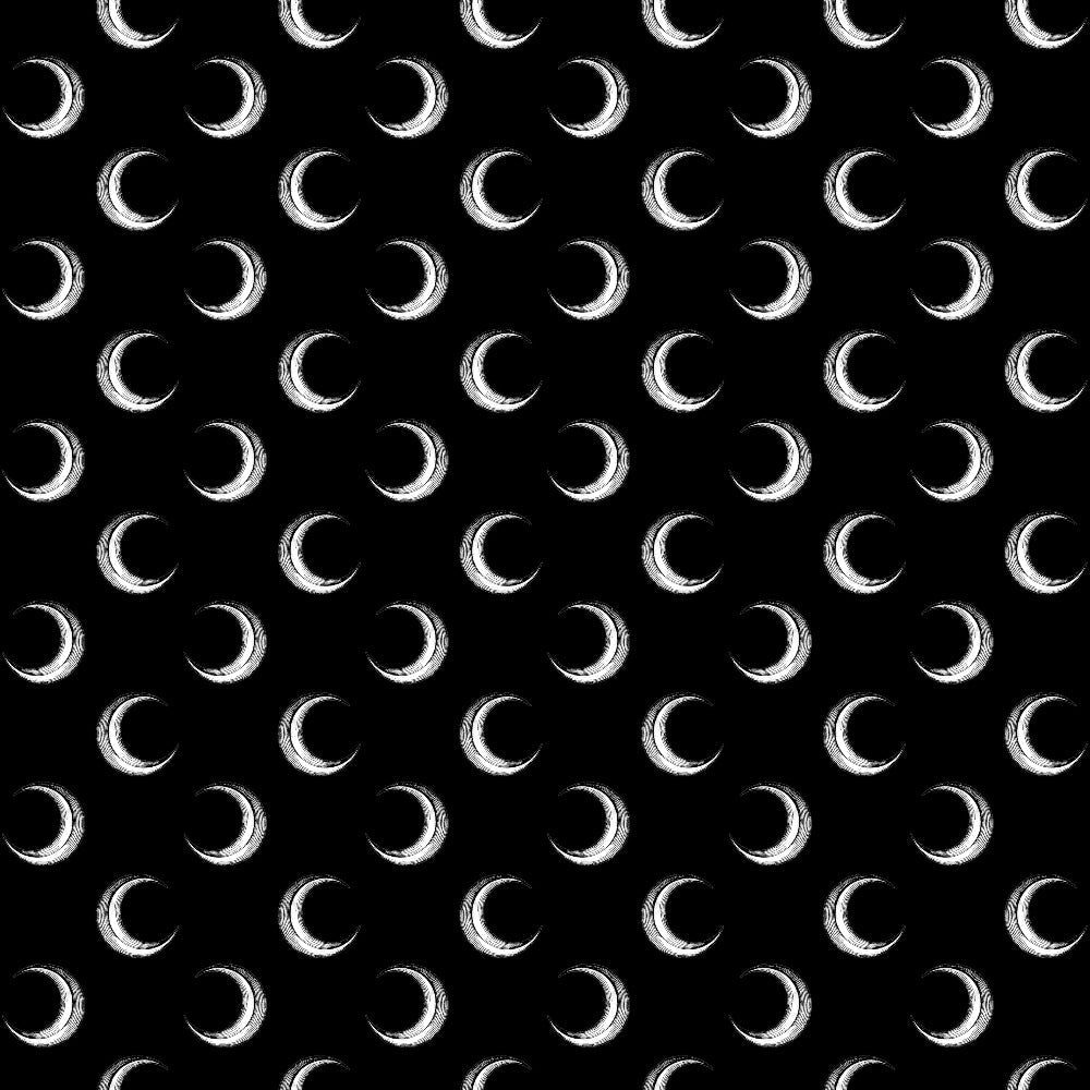 black background, white crescent moons, moon phases, celestial pattern, repeating design, monochrome, astronomical motifs, night sky theme, halloween fabric,, fabric panel, lunar cycle, mystical pattern, gothic style, spooky elements, celestial bodies, crescent shapes, alternating moons, cosmic design, witchy aesthetic