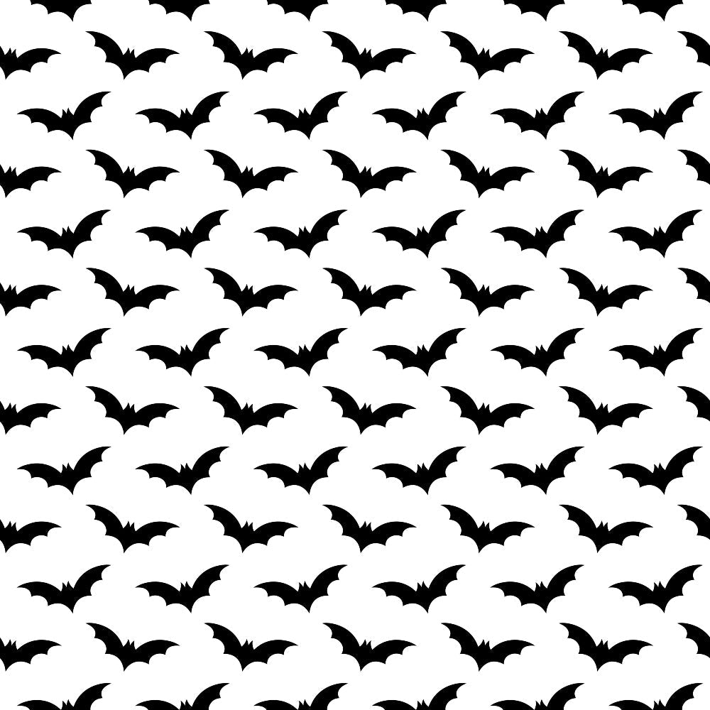 black and white, bat silhouettes, halloween pattern, repeating design, monochrome, spooky motif, flying bats, geometric arrangement,, fabric panel, seasonal design, gothic style, minimalist pattern, high contrast, halloween decor, crafting material, sewing fabric, october theme, bat wings, dark aesthetic