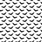 black and white, bat silhouettes, halloween pattern, repeating design, monochrome, spooky motif, flying bats, geometric arrangement,, fabric panel, seasonal design, gothic style, minimalist pattern, high contrast, halloween decor, crafting material, sewing fabric, october theme, bat wings, dark aesthetic