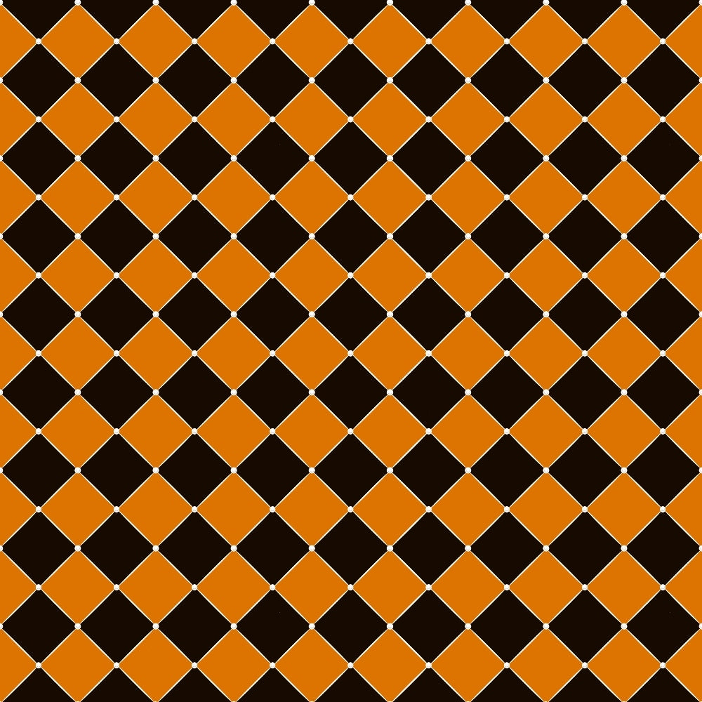 orange, black, checkerboard pattern, diamond shapes, geometric design, alternating squares, halloween colors, seasonal fabric,, fabric panel, autumn theme, spooky colors, tessellation, repetitive pattern, craft fabric, sewing material, holiday fabric, orange and black checkers