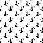 black and white, witch silhouettes, crescent moon, polka dots, halloween theme, spooky pattern, magical motifs, monochrome design,, fabric panel, witches flying, mystical atmosphere, october holiday, enchanted pattern, broomstick silhouettes, lunar design, gothic style, seasonal fabric, crafting material