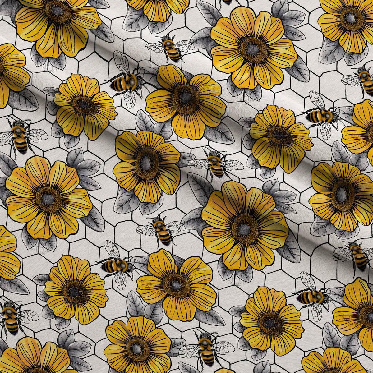 Honeycomb Blooms Pattern 1 Minky Fabric — plush minky folded close-up preview (mv-minky-v1:lying)
