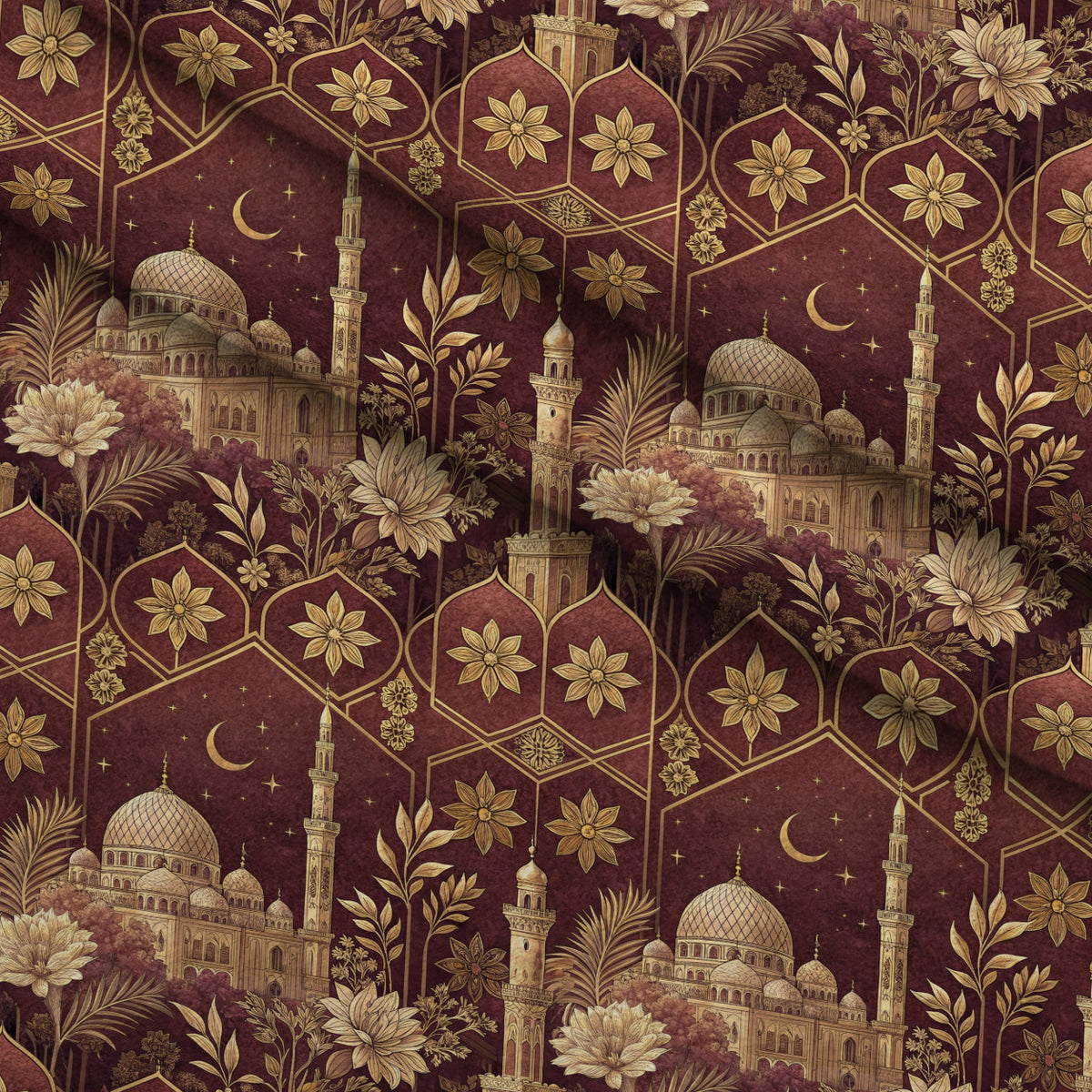 Islamic Red Pattern 10 Minky Fabric — plush minky folded close-up preview (mv-minky-v1:lying)