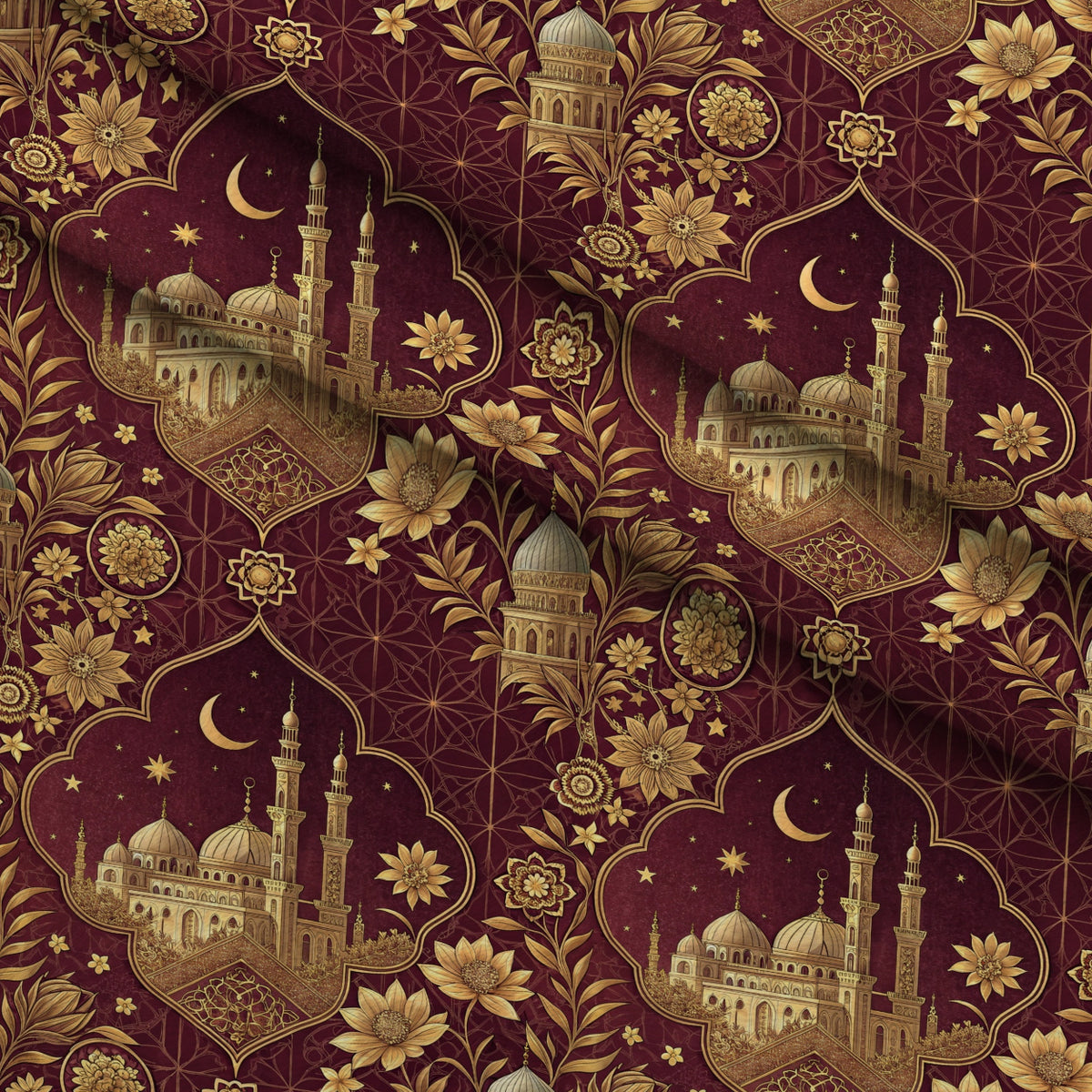 Islamic Red Pattern 11 Minky Fabric — plush minky folded close-up preview (mv-minky-v1:lying)