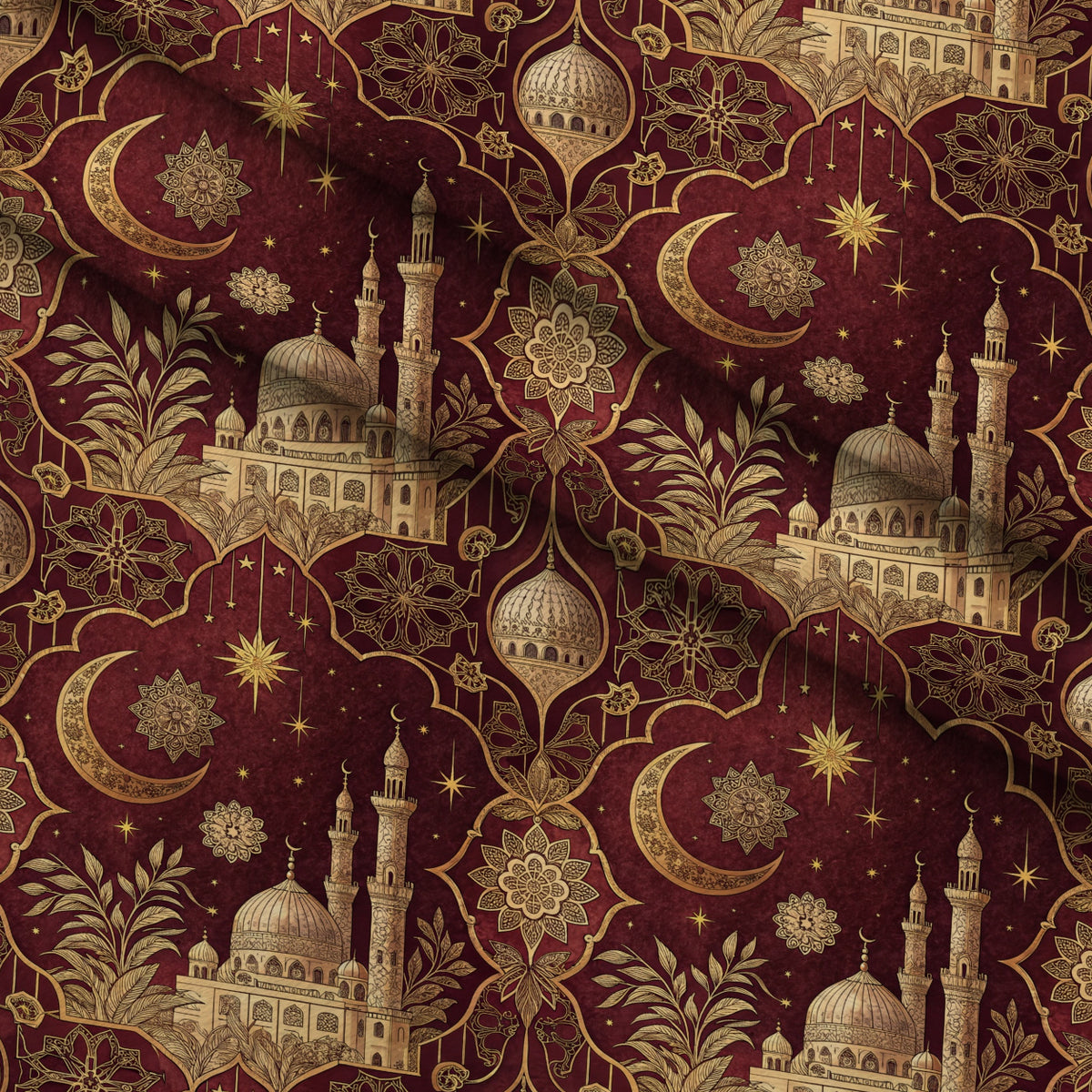 Islamic Red Pattern 12 Minky Fabric — plush minky folded close-up preview (mv-minky-v1:lying)