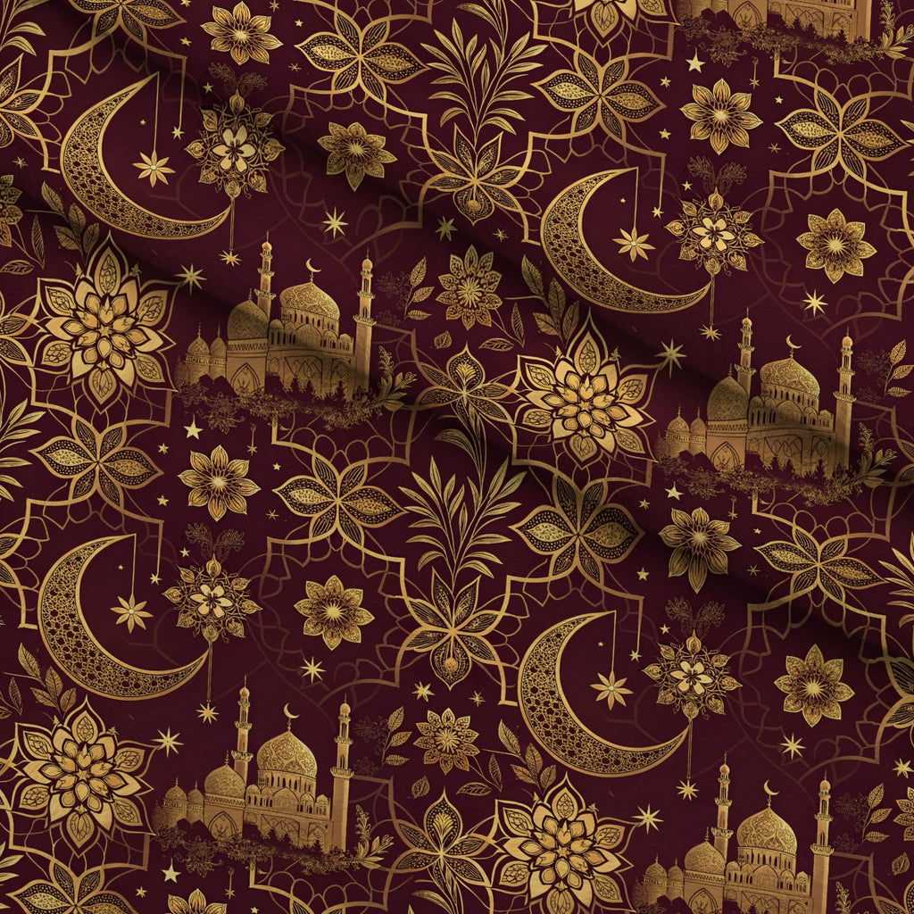 Islamic Red Pattern 4 Minky Fabric — plush minky folded close-up preview (mv-minky-v1:lying)