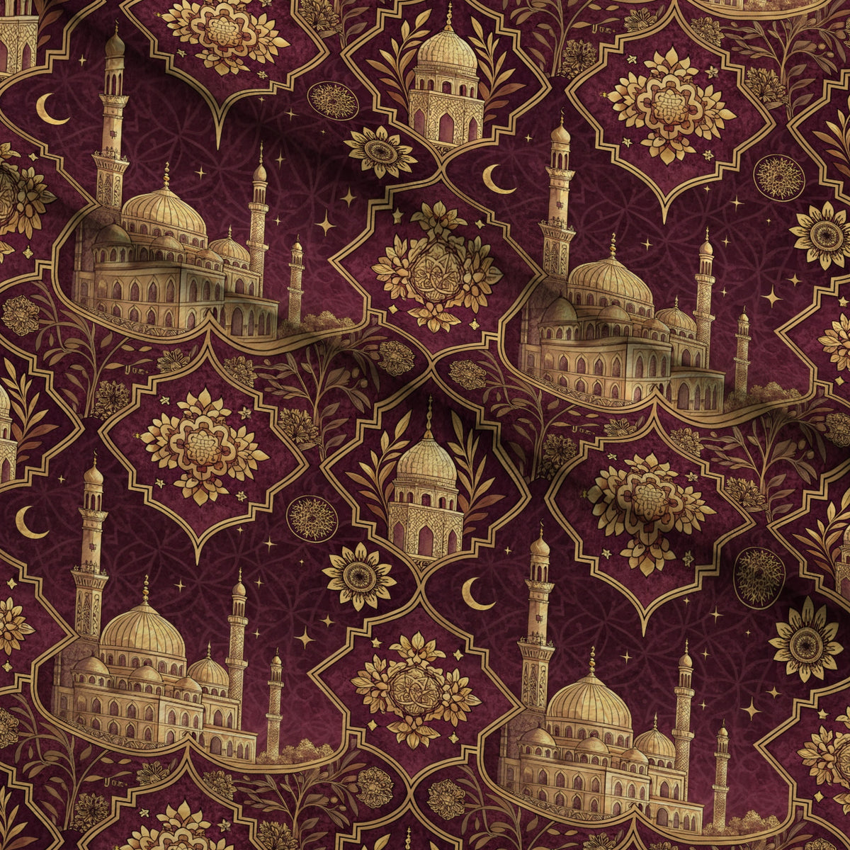 Islamic Red Pattern 8 Minky Fabric — plush minky folded close-up preview (mv-minky-v1:lying)