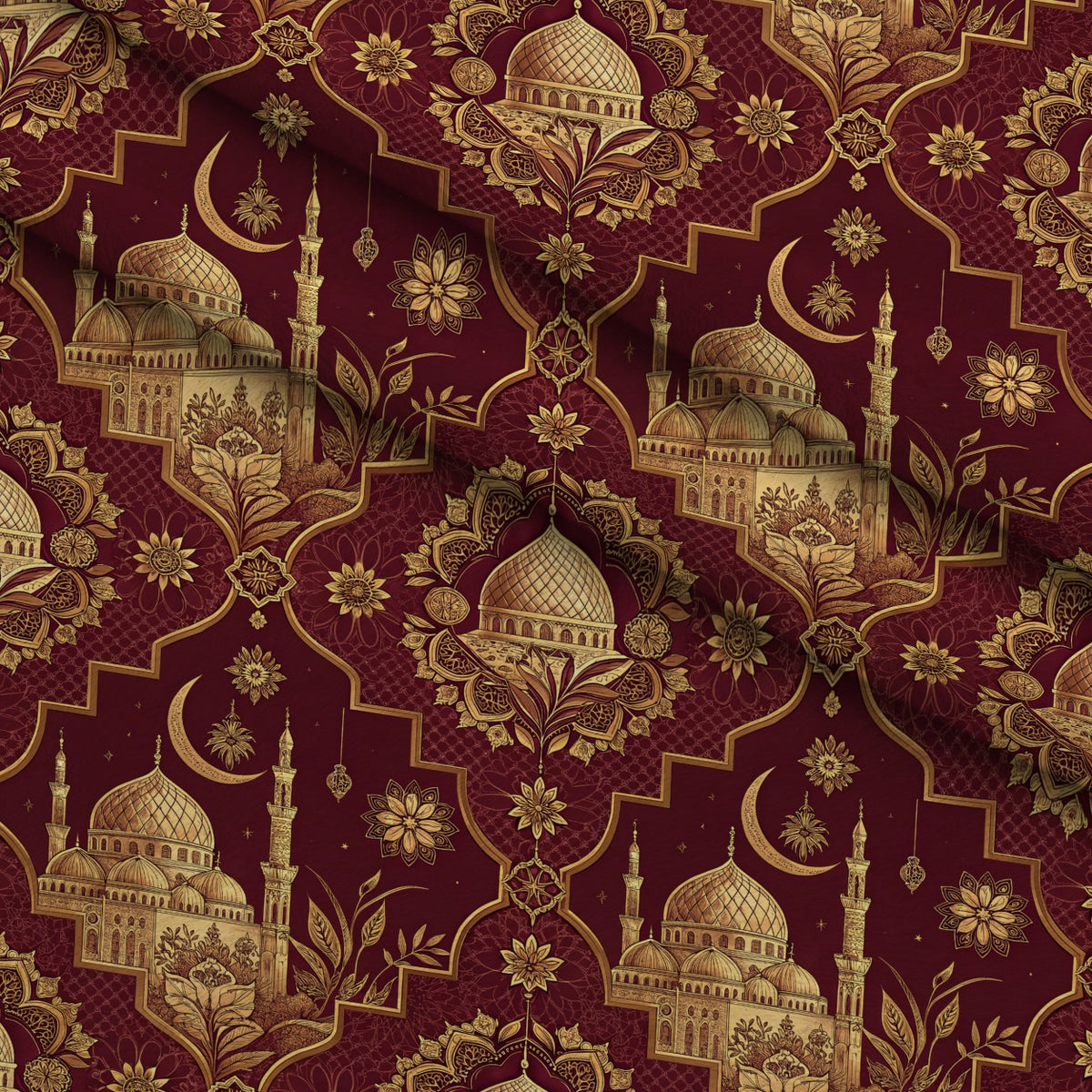 Islamic Red Pattern 9 Minky Fabric — plush minky folded close-up preview (mv-minky-v1:lying)