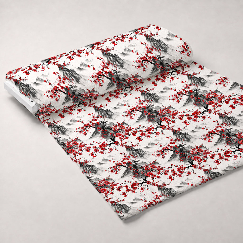 Japanese Cherry Blossoms 1 Minky Fabric — plush minky unrolled bolt preview (mv-minky-v1:bolt)