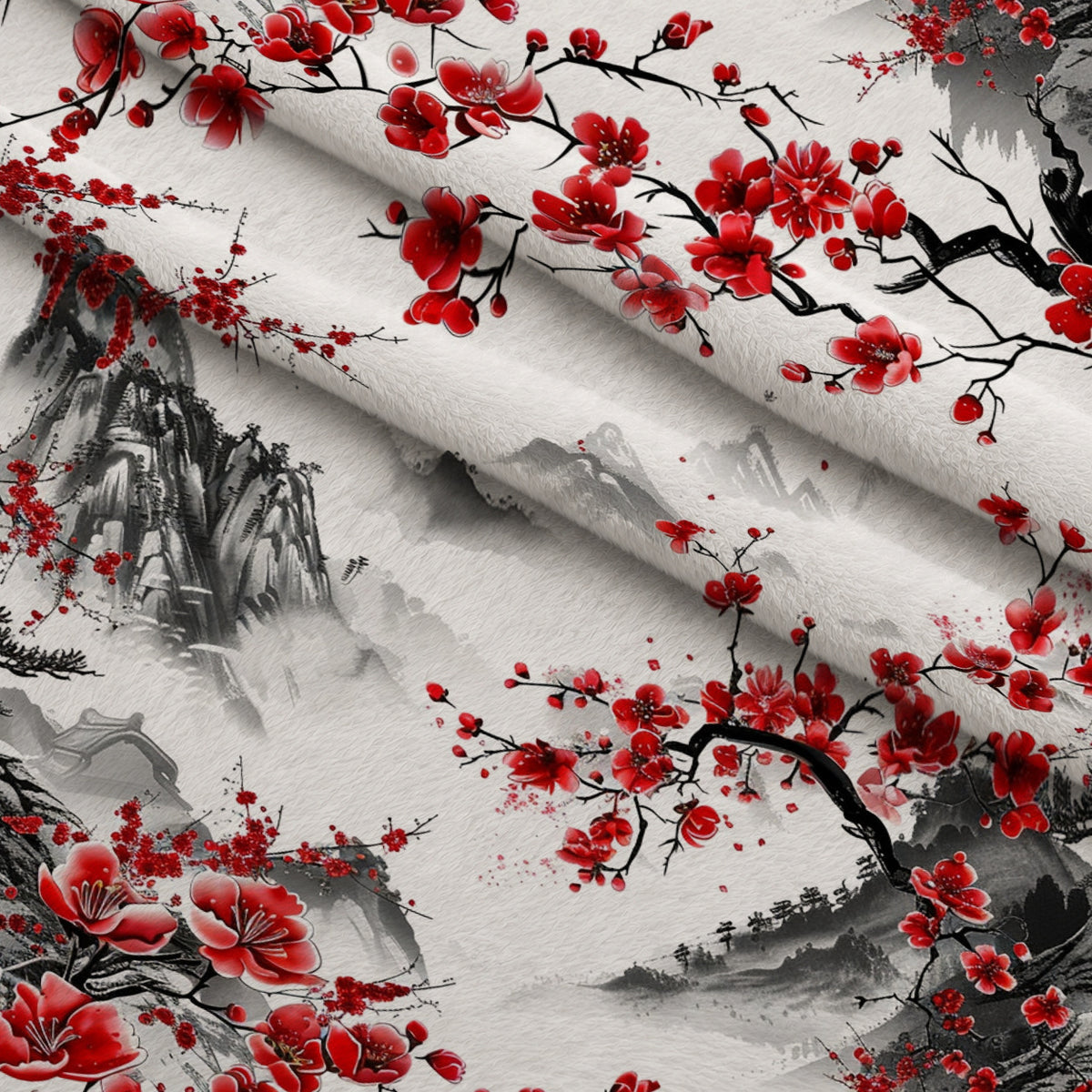 Japanese Cherry Blossoms 1 Minky Fabric — plush minky folded close-up preview (mv-minky-v1:lying)
