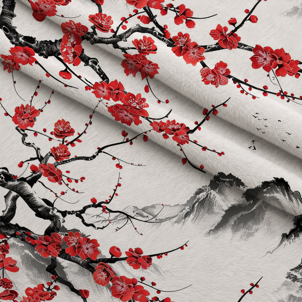 Japanese Cherry Blossoms 10 Minky Fabric — plush minky folded close-up preview (mv-minky-v1:lying)