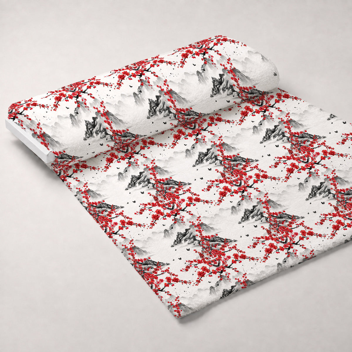 Japanese Cherry Blossoms 2 Minky Fabric — plush minky unrolled bolt preview (mv-minky-v1:bolt)