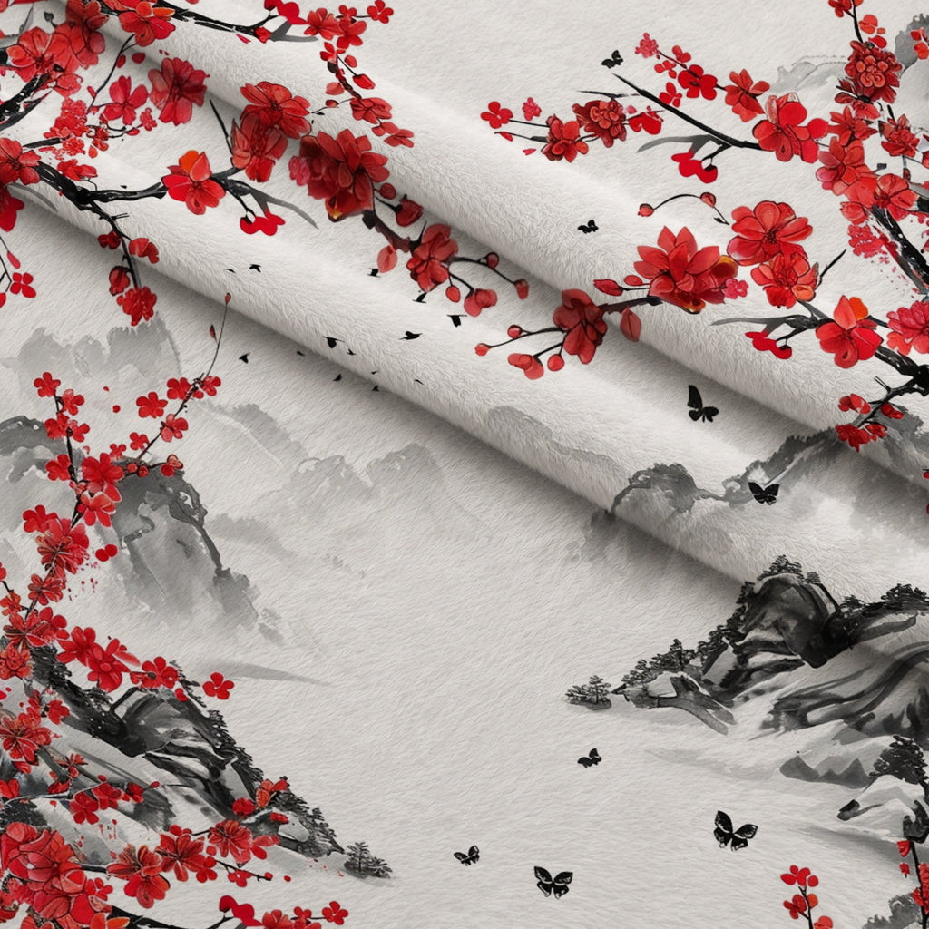 Japanese Cherry Blossoms 2 Minky Fabric — plush minky folded close-up preview (mv-minky-v1:lying)