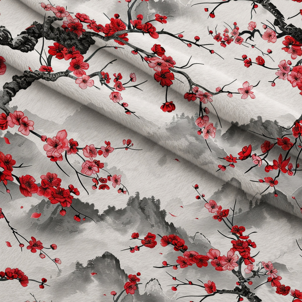 Japanese Cherry Blossoms 3 Minky Fabric — plush minky folded close-up preview (mv-minky-v1:lying)