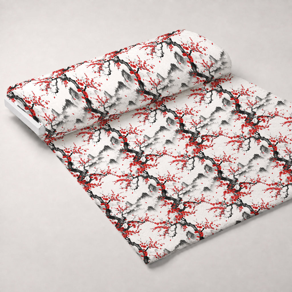 Japanese Cherry Blossoms 4 Minky Fabric — plush minky unrolled bolt preview (mv-minky-v1:bolt)