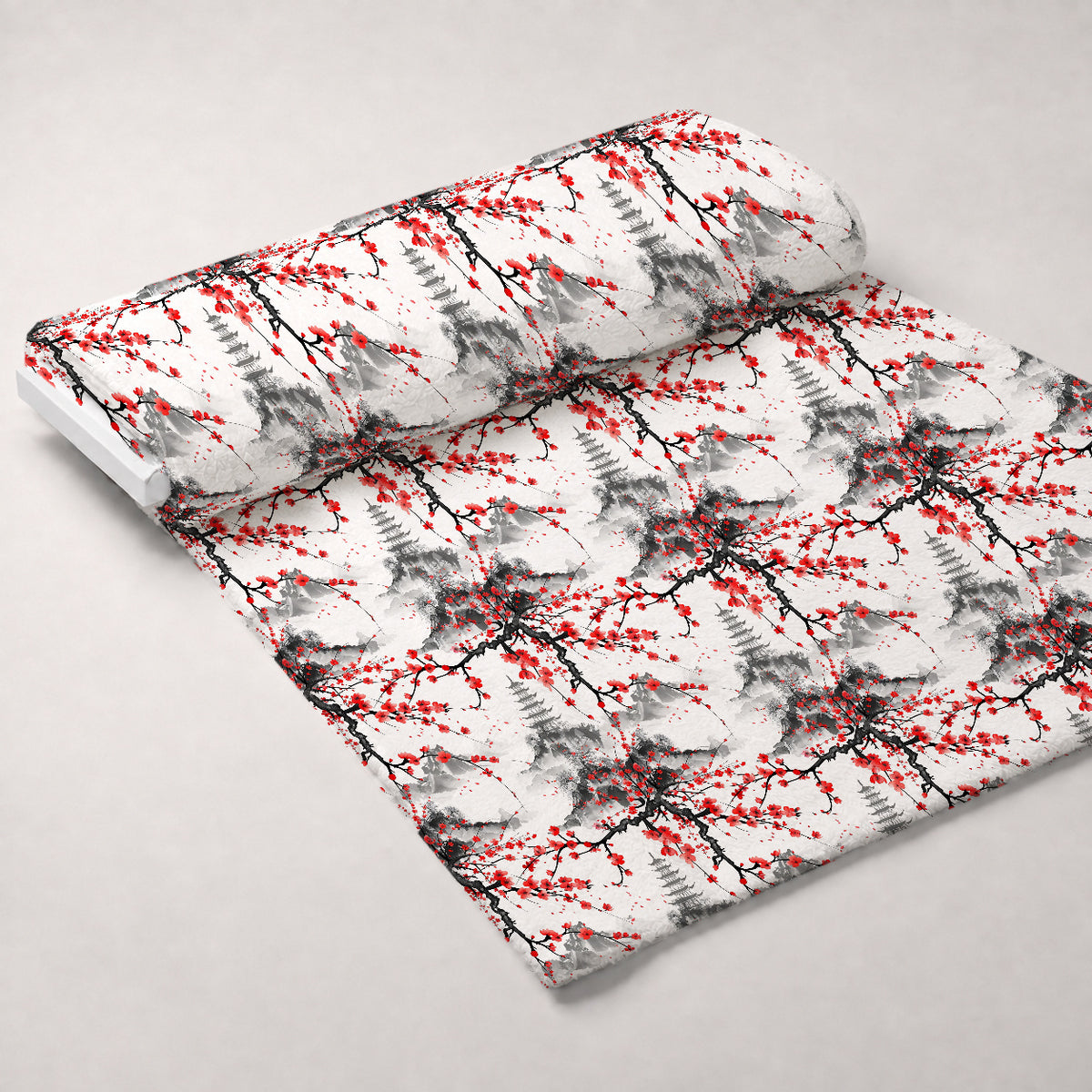 Japanese Cherry Blossoms 5 Minky Fabric — plush minky unrolled bolt preview (mv-minky-v1:bolt)