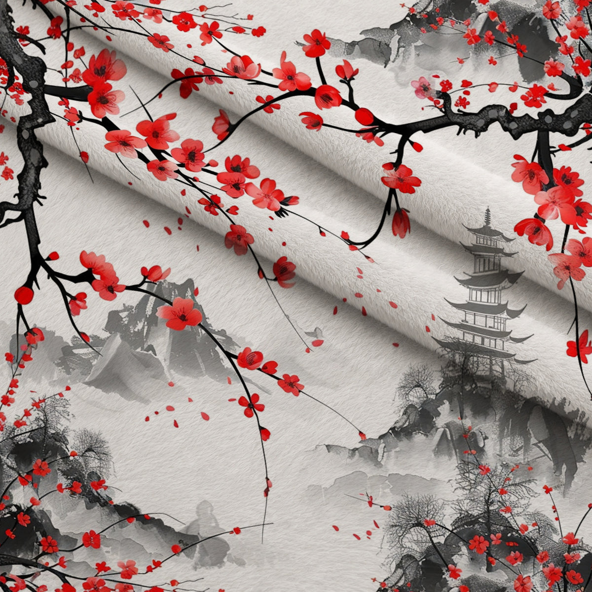 Japanese Cherry Blossoms 5 Minky Fabric — plush minky folded close-up preview (mv-minky-v1:lying)
