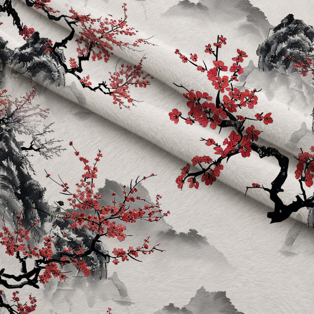 Japanese Cherry Blossoms 6 Minky Fabric — plush minky folded close-up preview (mv-minky-v1:lying)