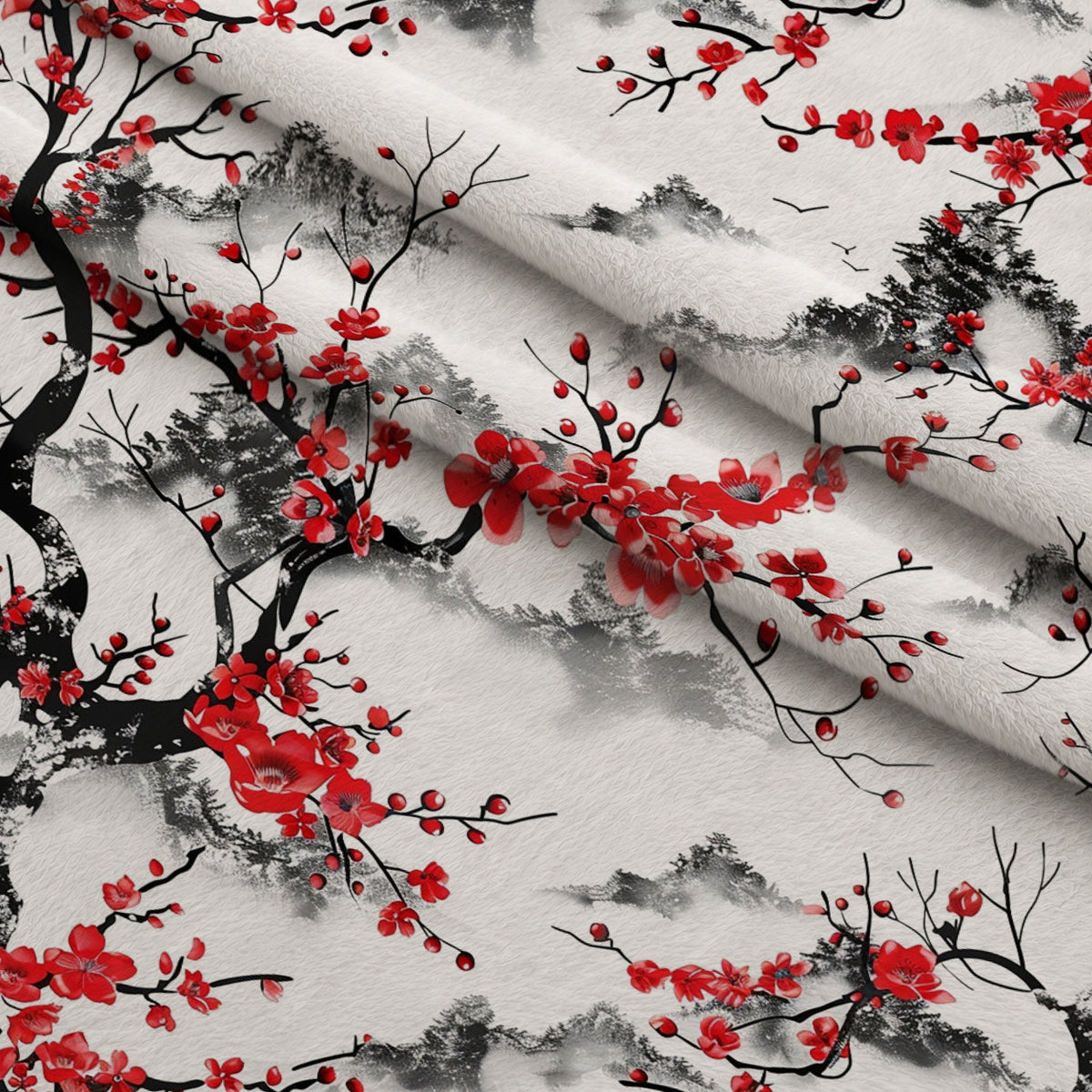 Japanese Cherry Blossoms 8 Minky Fabric — plush minky folded close-up preview (mv-minky-v1:lying)