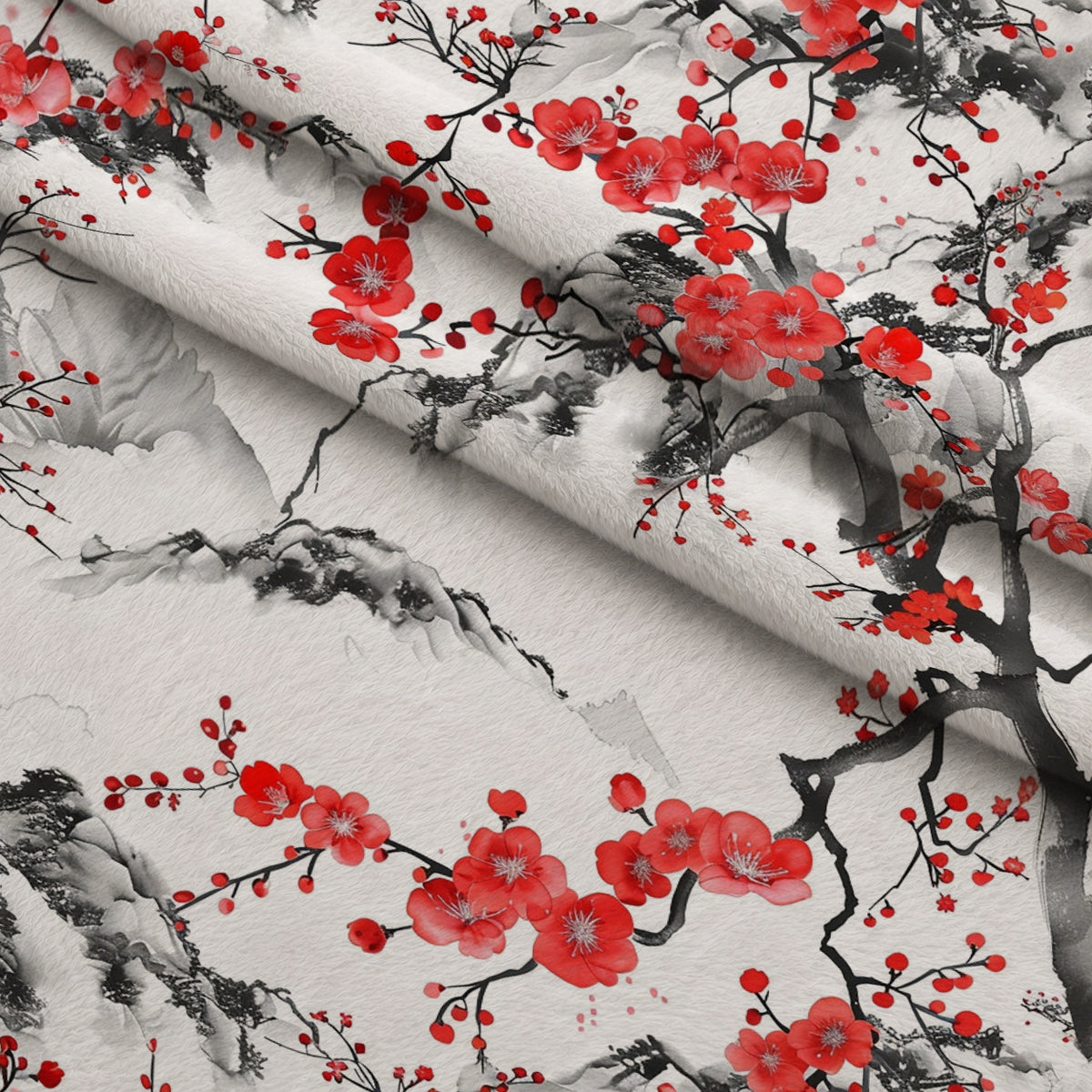 Japanese Cherry Blossoms 9 Minky Fabric — plush minky folded close-up preview (mv-minky-v1:lying)