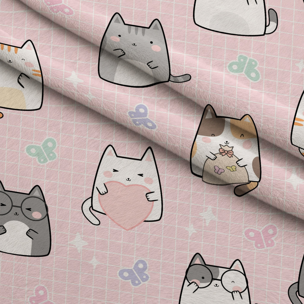 Kawaii Kitty Garden Pattern 1 Minky Fabric — plush minky folded close-up preview (mv-minky-v1:lying)