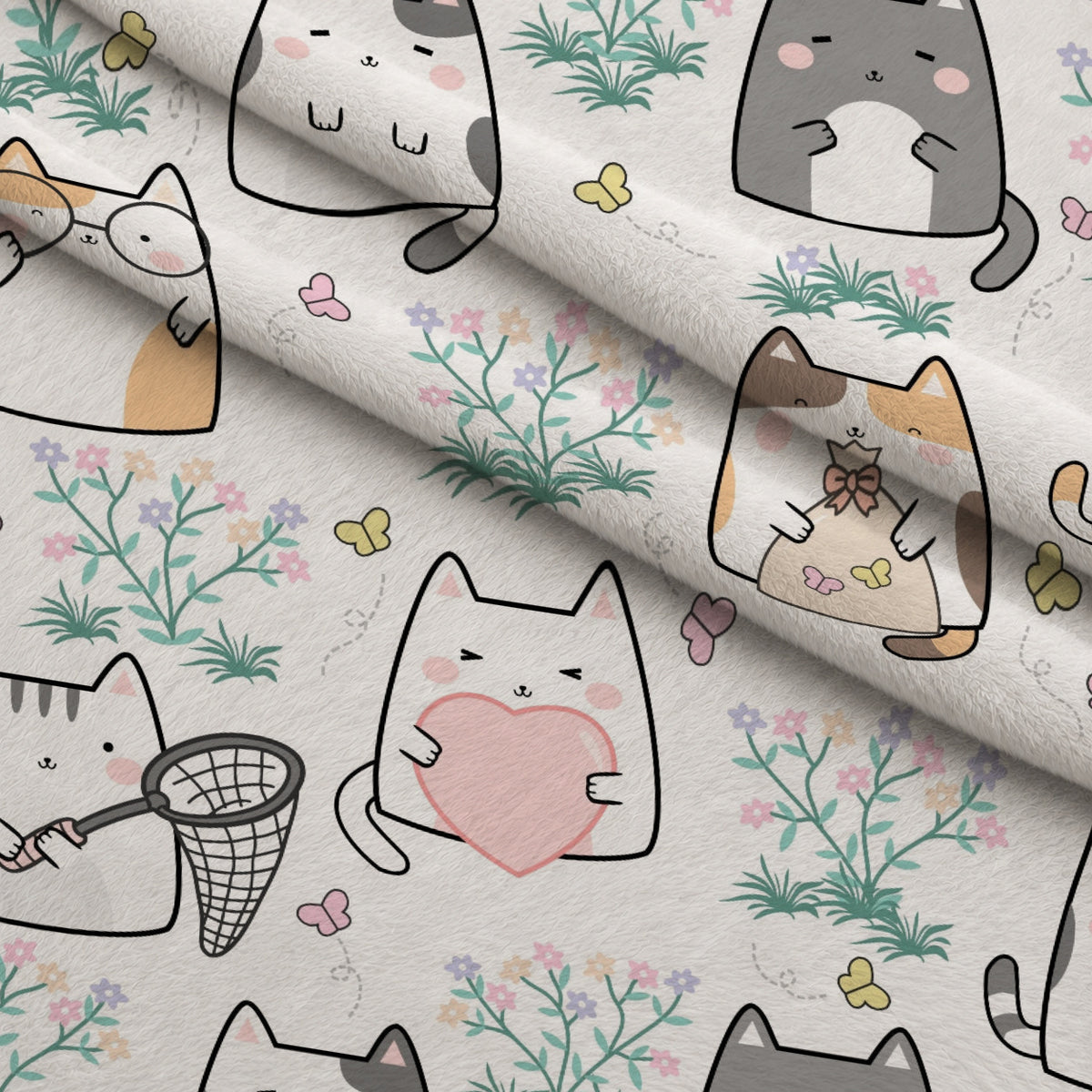 Kawaii Kitty Garden Pattern 14 Minky Fabric — plush minky folded close-up preview (mv-minky-v1:lying)