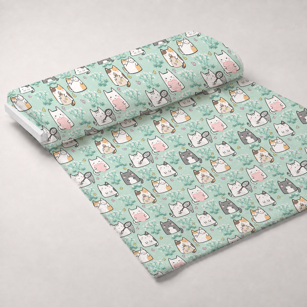 Kawaii Kitty Garden Pattern 8 Minky Fabric — plush minky unrolled bolt preview (mv-minky-v1:bolt)