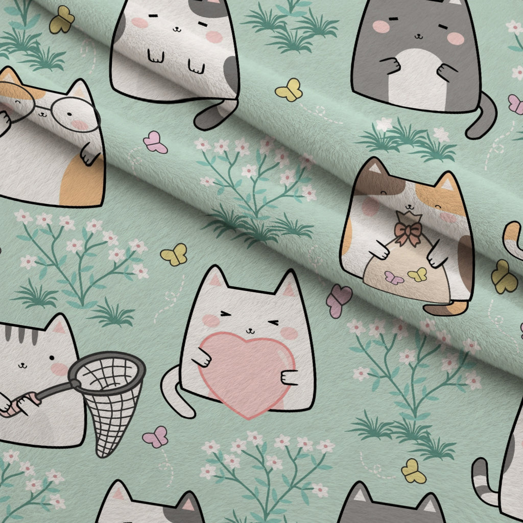 Kawaii Kitty Garden Pattern 8 Minky Fabric — plush minky folded close-up preview (mv-minky-v1:lying)