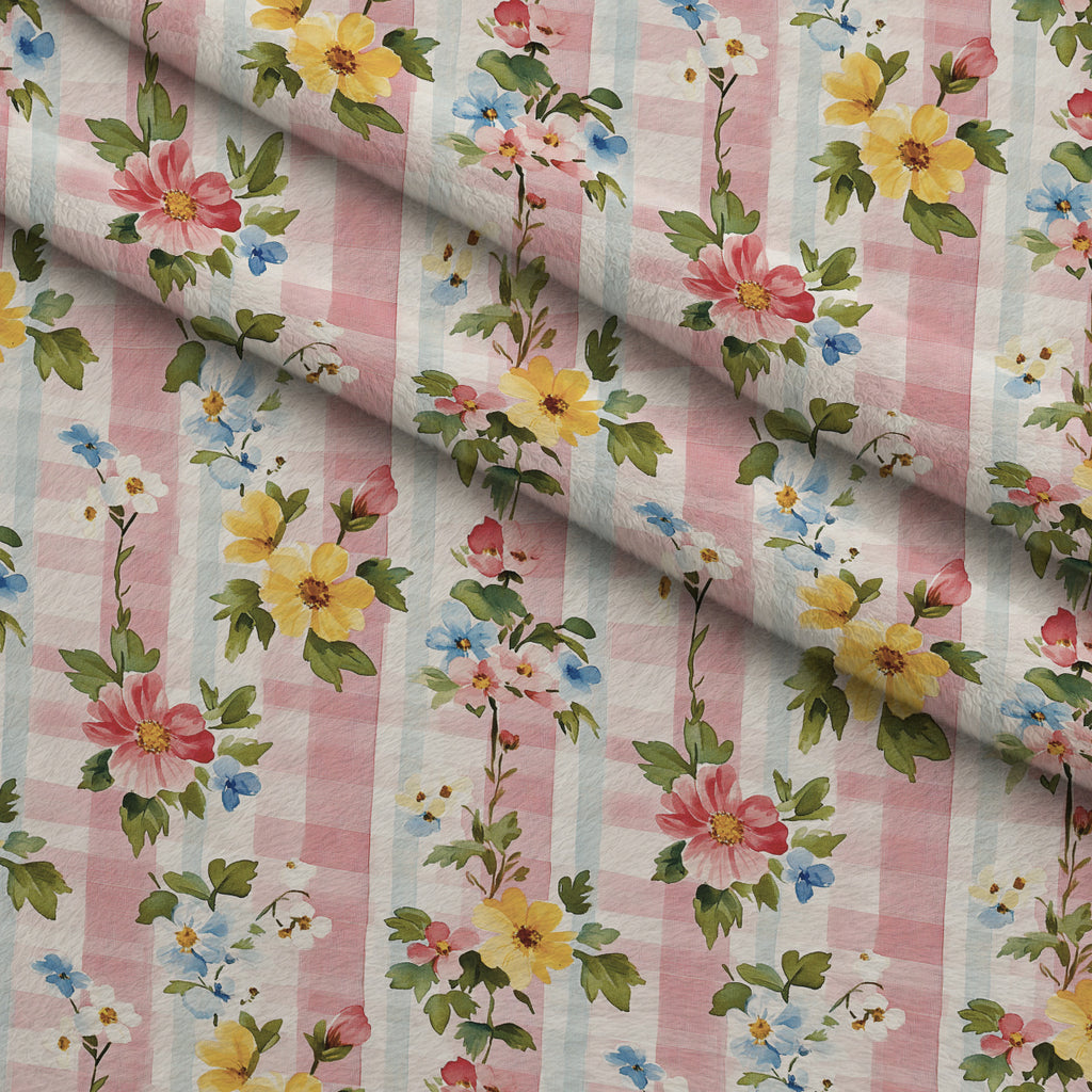 Meadow Garden Gingham Pattern 1 Minky Fabric — plush minky folded close-up preview (mv-minky-v1:lying)