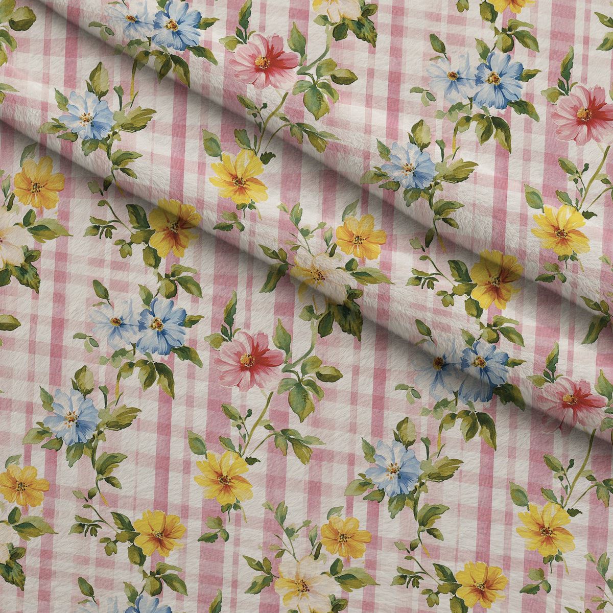 Meadow Garden Gingham Pattern 2 Minky Fabric — plush minky folded close-up preview (mv-minky-v1:lying)