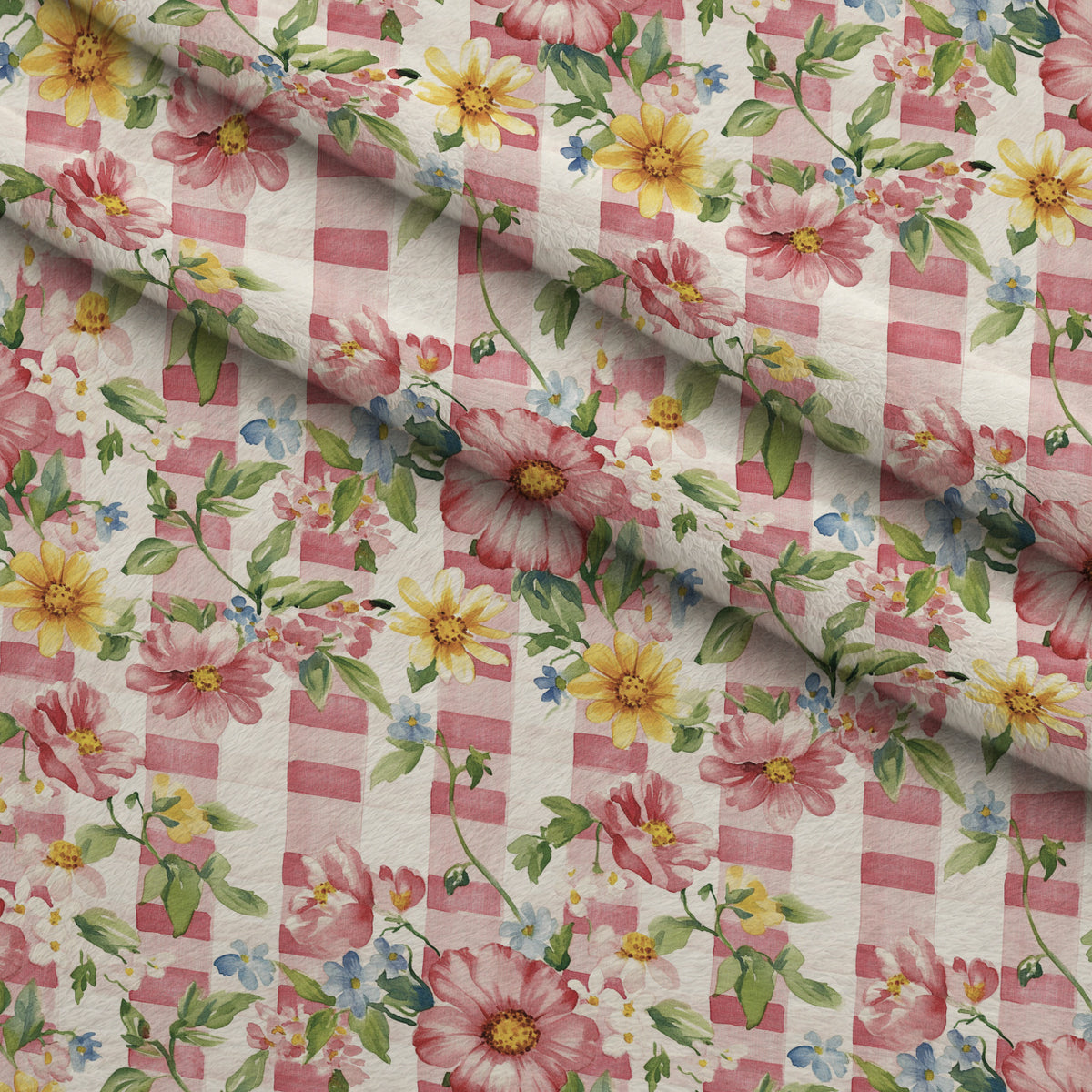 Meadow Garden Gingham Pattern 3 Minky Fabric — plush minky folded close-up preview (mv-minky-v1:lying)