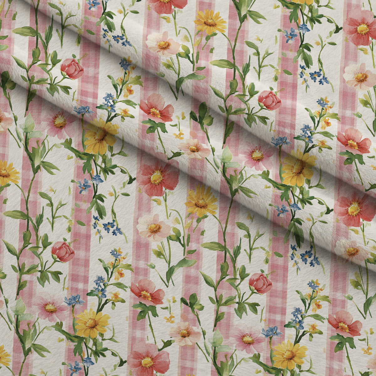 Meadow Garden Gingham Pattern 6 Minky Fabric — plush minky folded close-up preview (mv-minky-v1:lying)