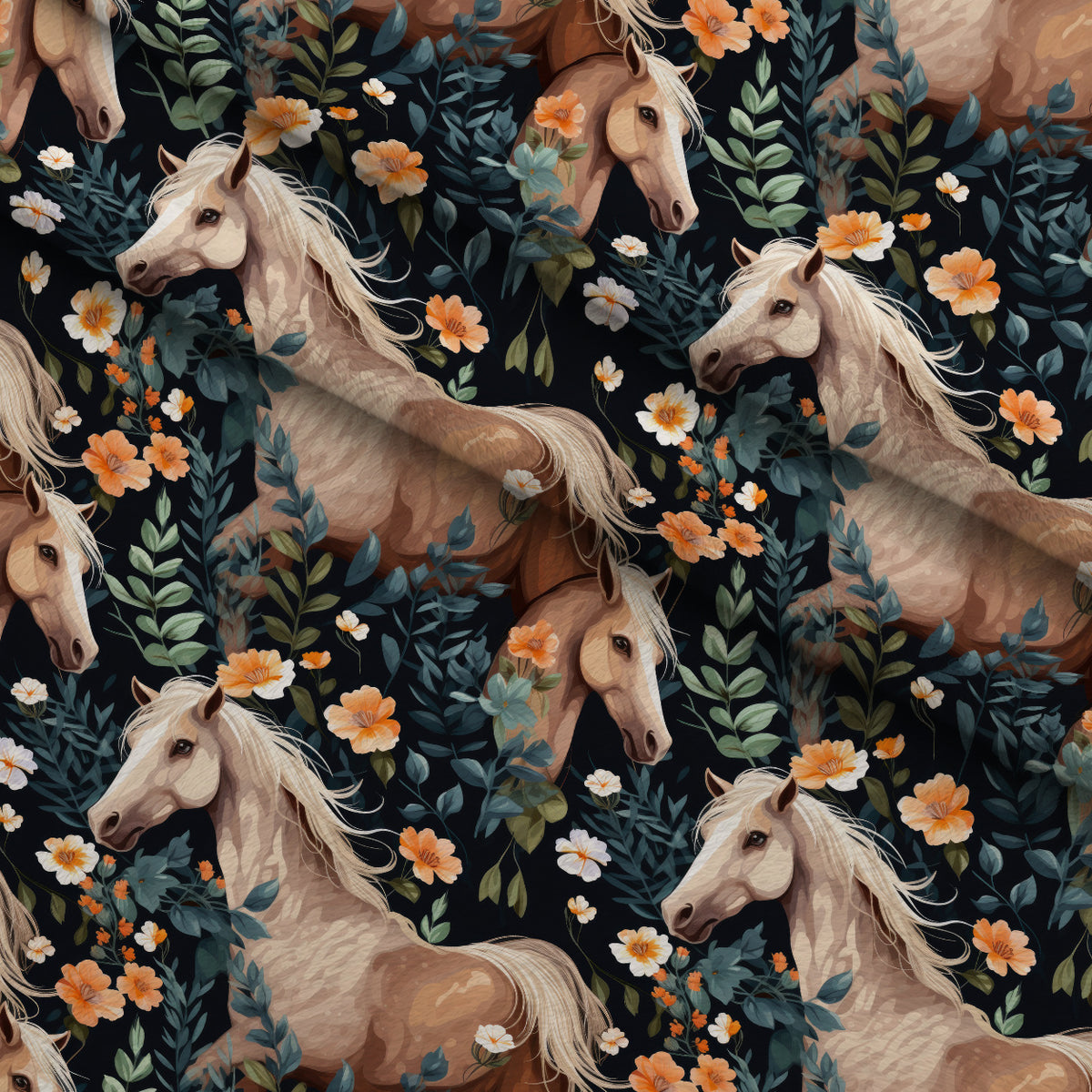 Midnight Meadow Gallop Pattern 10 Minky Fabric — plush minky folded close-up preview (mv-minky-v1:lying)
