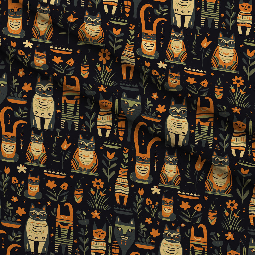 Midnight Nile Cats Pattern 1 Minky Fabric — plush minky folded close-up preview (mv-minky-v1:lying)