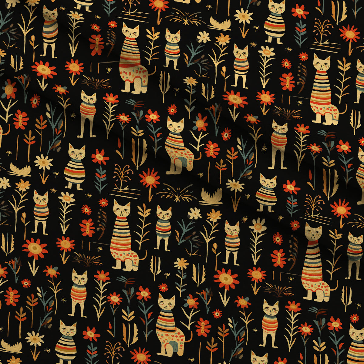 Midnight Nile Cats Pattern 10 Minky Fabric — plush minky folded close-up preview (mv-minky-v1:lying)