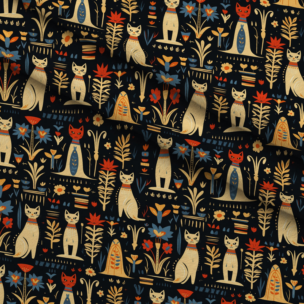 Midnight Nile Cats Pattern 11 Minky Fabric — plush minky folded close-up preview (mv-minky-v1:lying)