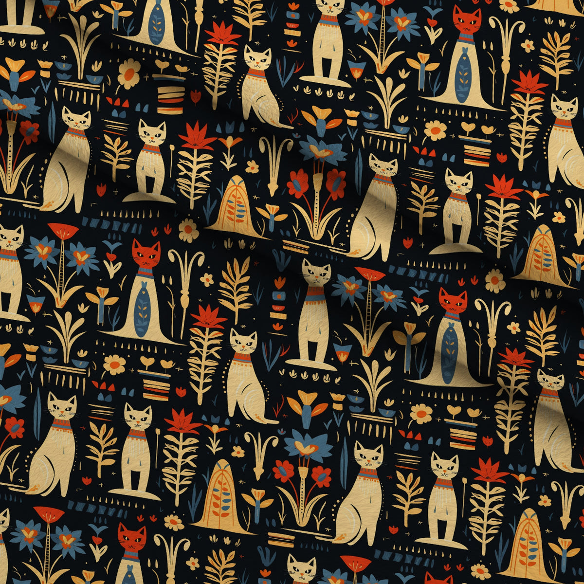 Midnight Nile Cats Pattern 11 Minky Fabric — plush minky folded close-up preview (mv-minky-v1:lying)