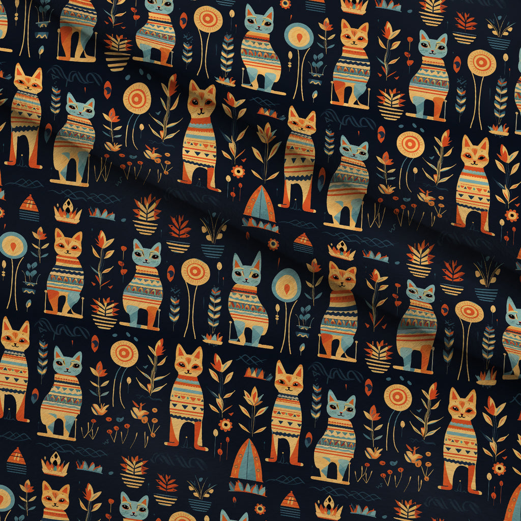 Midnight Nile Cats Pattern 12 Minky Fabric — plush minky folded close-up preview (mv-minky-v1:lying)