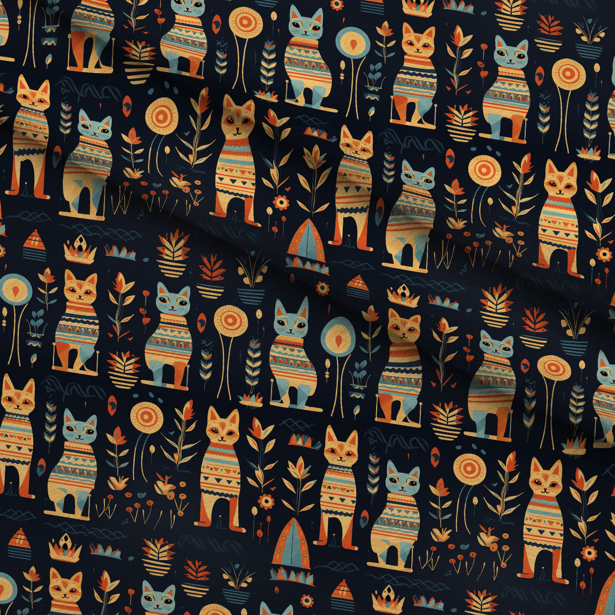 Midnight Nile Cats Pattern 12 Minky Fabric — plush minky folded close-up preview (mv-minky-v1:lying)