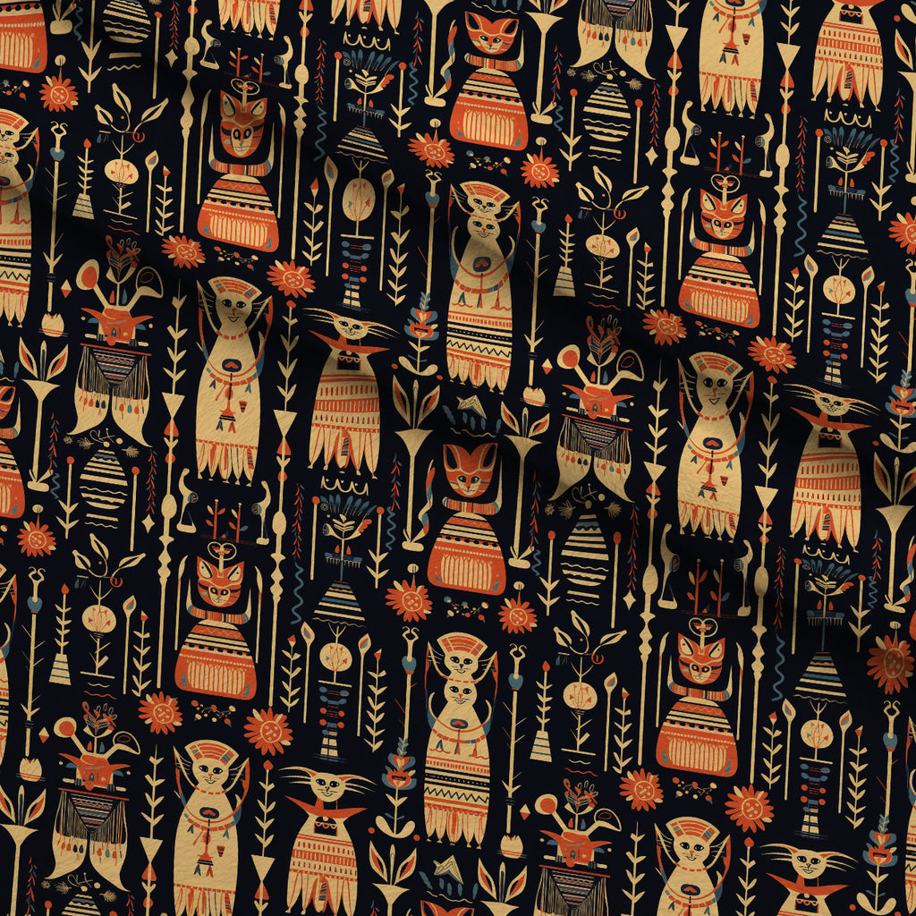 Midnight Nile Cats Pattern 13 Minky Fabric — plush minky folded close-up preview (mv-minky-v1:lying)
