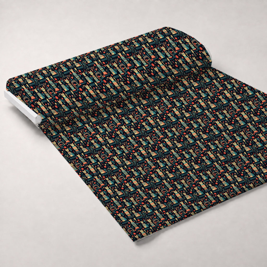 Midnight Nile Cats Pattern 15 Minky Fabric — plush minky unrolled bolt preview (mv-minky-v1:bolt)