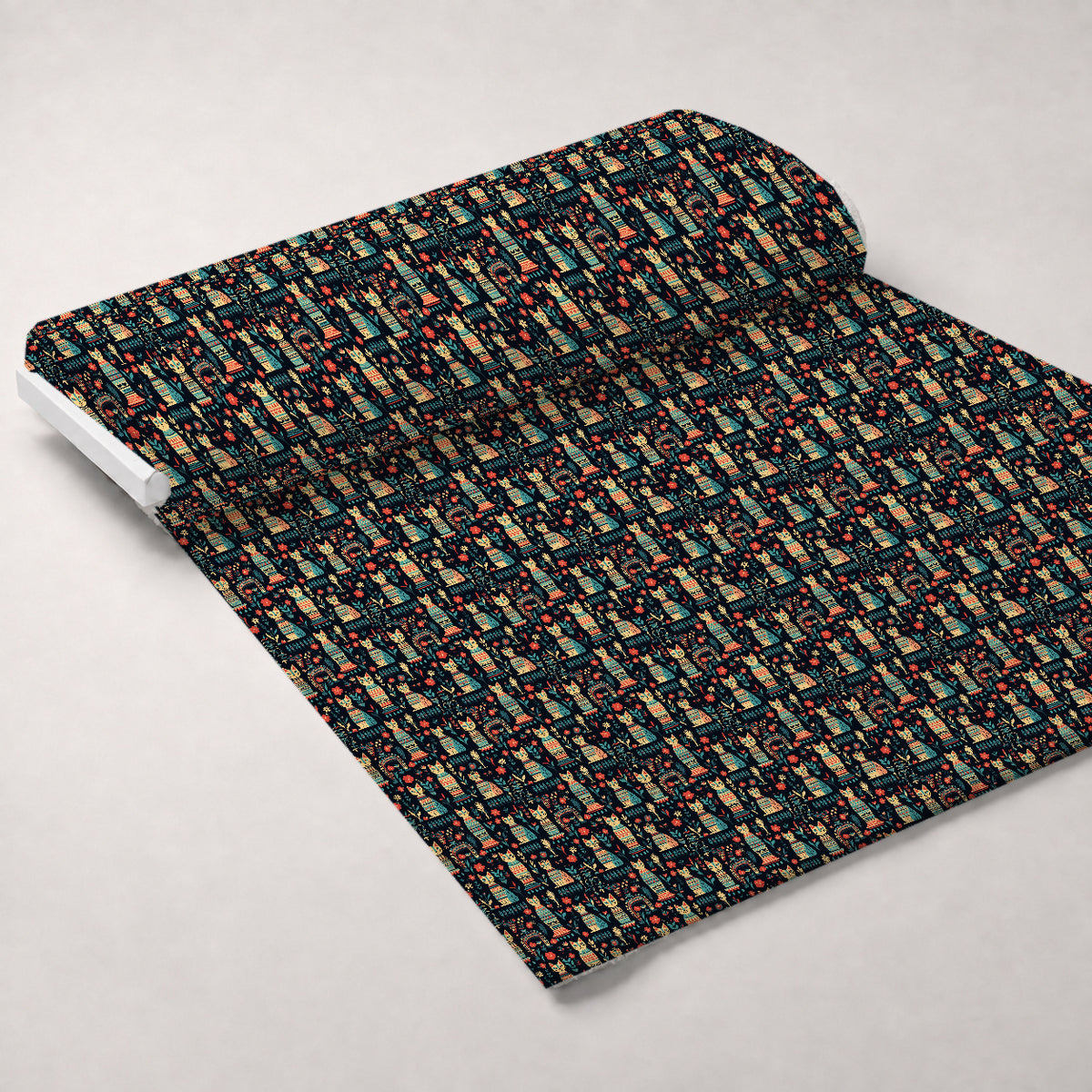 Midnight Nile Cats Pattern 15 Minky Fabric — plush minky unrolled bolt preview (mv-minky-v1:bolt)