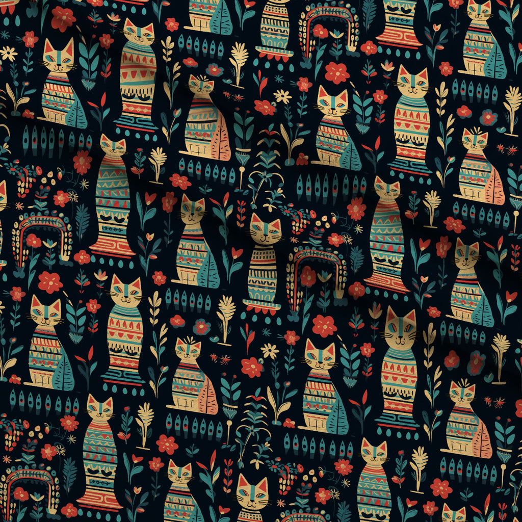 Midnight Nile Cats Pattern 15 Minky Fabric — plush minky folded close-up preview (mv-minky-v1:lying)