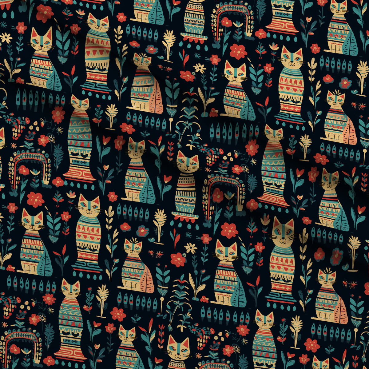 Midnight Nile Cats Pattern 15 Minky Fabric — plush minky folded close-up preview (mv-minky-v1:lying)